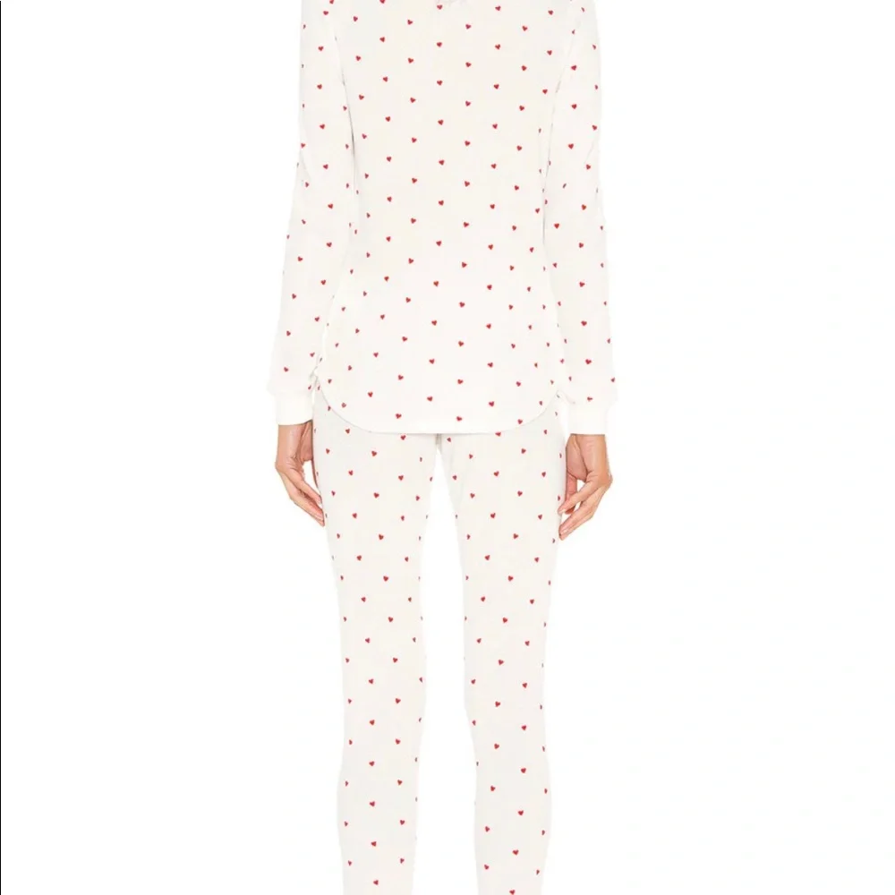 NWT Plush Thermal Heart PJ Set in Red and White, M - Picture 3 of 4